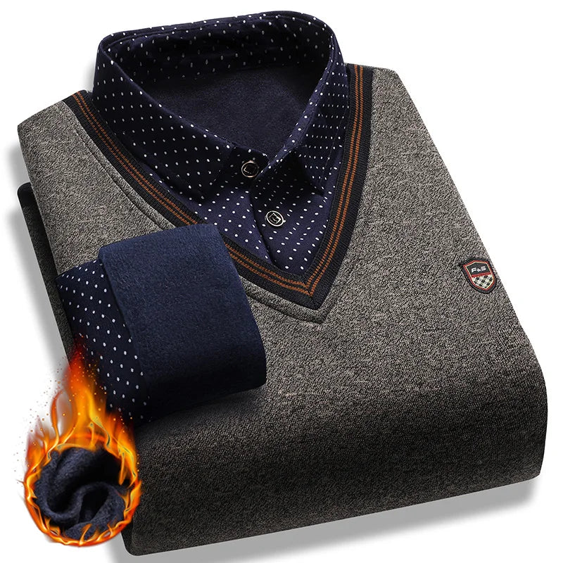 Men's Layered Look Collared Long Sleeve Knit Sweater