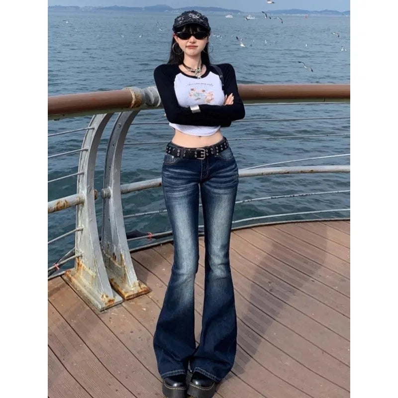 Women's Blue High Waist Flared Leg Denim Jeans