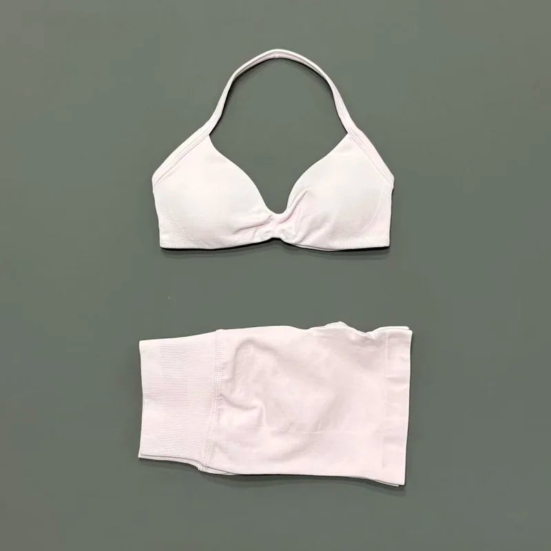 Women's Twist Front Bra And Shorts Yoga Set