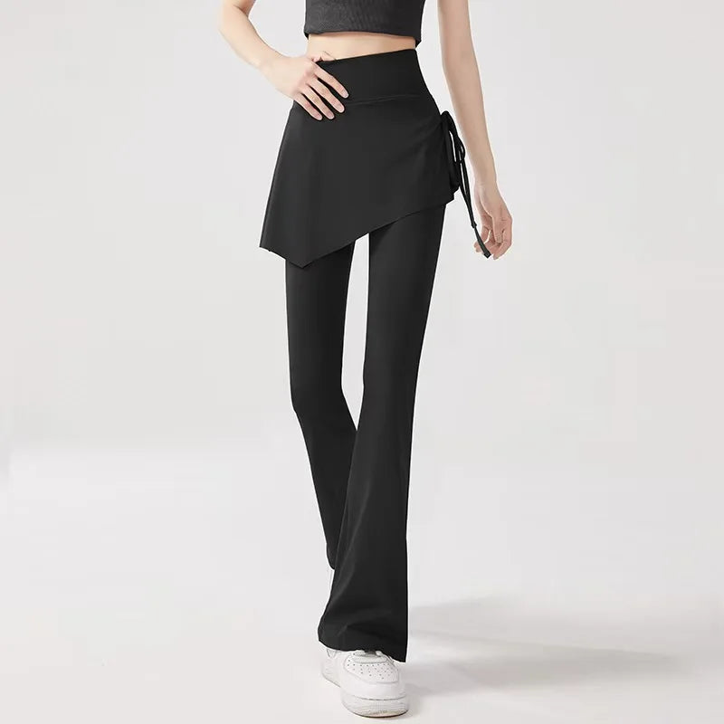 Women's Skirt Overlay Flared Pants with High Waist for Yoga and Casual Wear