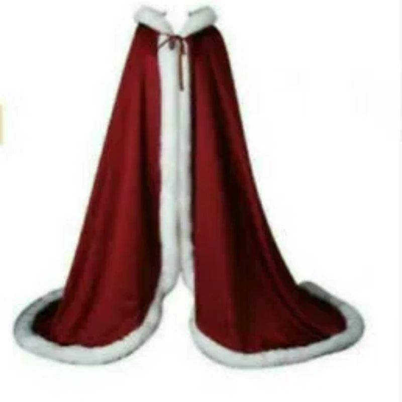 Long Hooded Plush Trim Cape for Layering over Outfits