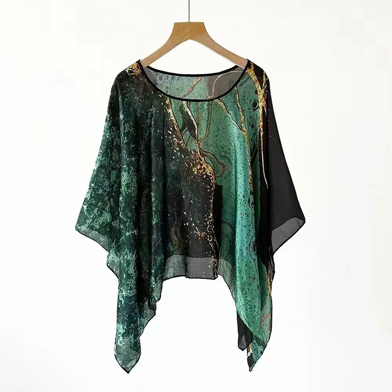 Printed Sheer Beach Poncho for Layering over Outfits
