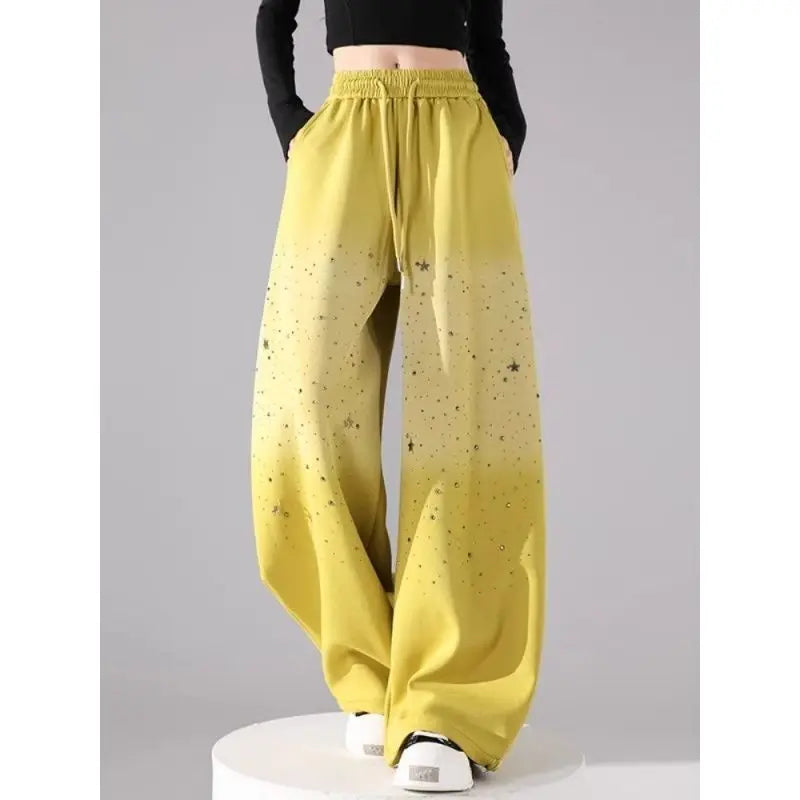 High Waist Gradient Color Wide Leg Casual Full Length Pants