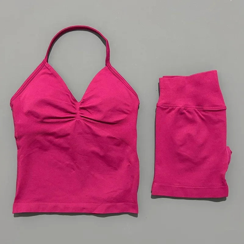Women's Halter Tank And Shorts Yoga Set For Workout Outfits