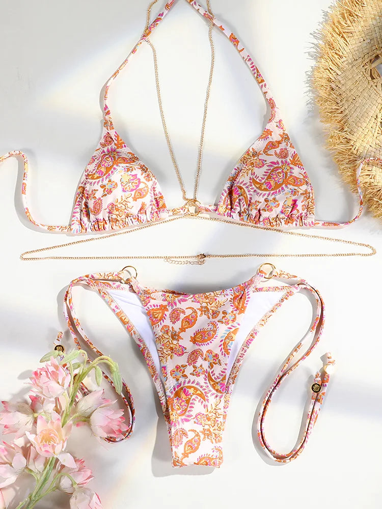 Chain Print Triangle Bikini