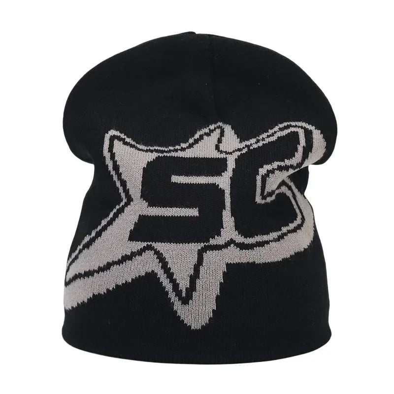 Graphic Knit Beanie with Letter and Pattern Style Options