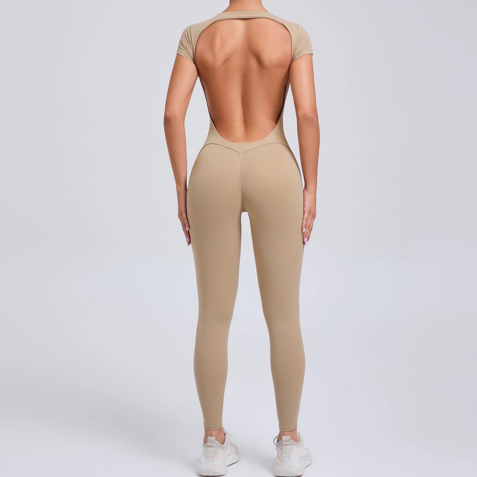 Women's Cap Sleeve Open Back Full Length Workout Jumpsuit