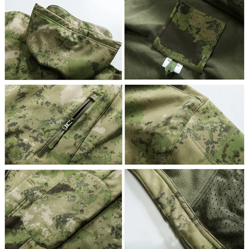 Lurker Soft Shell Camouflage Jacket Men Waterproof Hunting Clothing Warm Camo Tactical Jackets Outdoor Combat Hoodie Coat