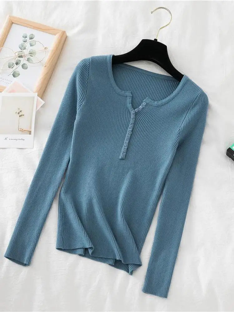 Women's V Neck Short Button Placket Sweater Casual Knit Layer