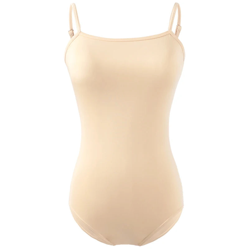 Women's Nude Camisole Dance Undergarment Leotard with Thin Shoulder Straps