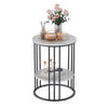 2 Tier Sintered Stone End Table Round White Sofa Side TableSmall Coffee Table with Black Frame - Modern Bedside Nightstand