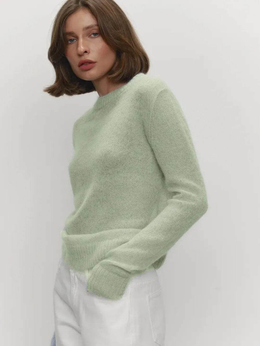 Women's Sheer Crew Neck Long Sleeve Sweater Casual Knit Layer