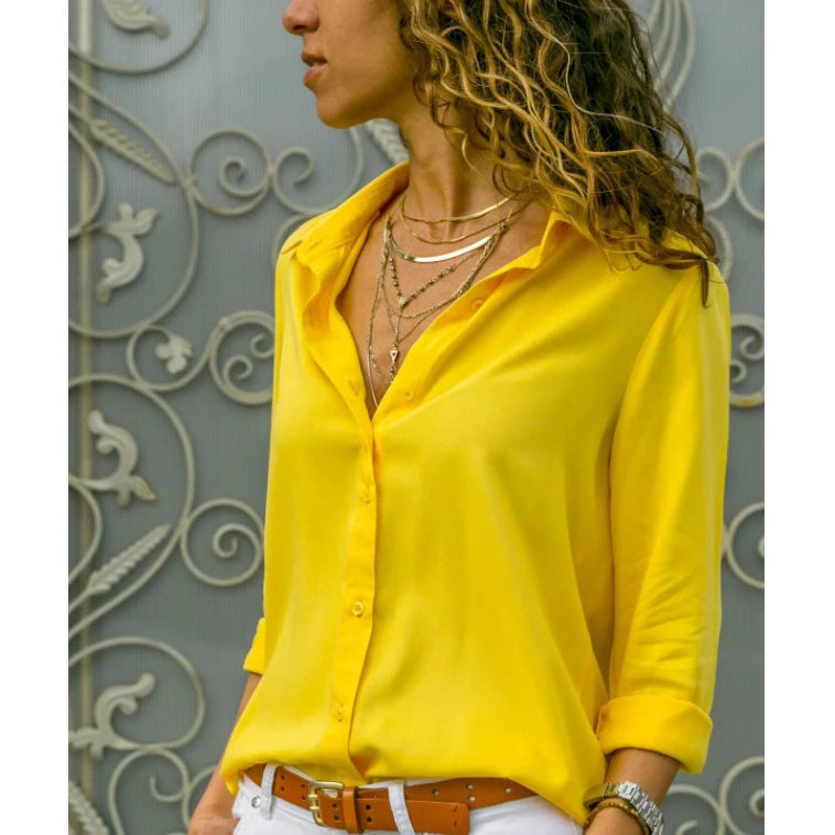 Women's Collared Roll Sleeve Button Front Shirt