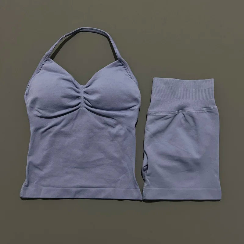 Women's Halter Tank And Shorts Yoga Set For Workout Outfits