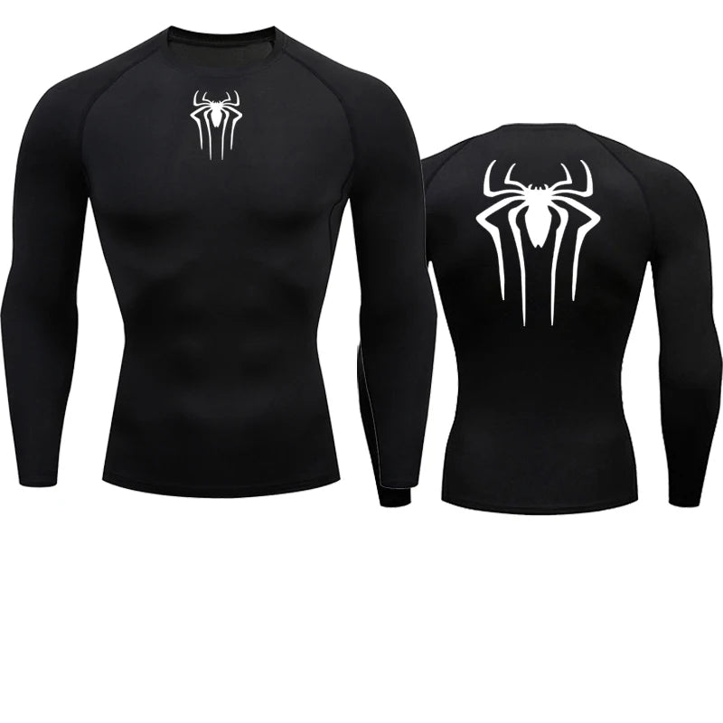 Spider Graphic Compression Long Sleeve Rash Guard For Sports Outfits