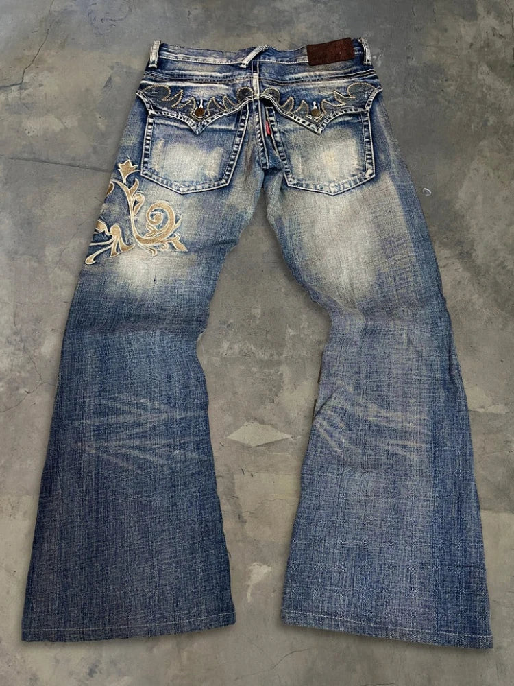Women's Black Embroidered Flared Leg Denim Jeans For Everyday Outfits