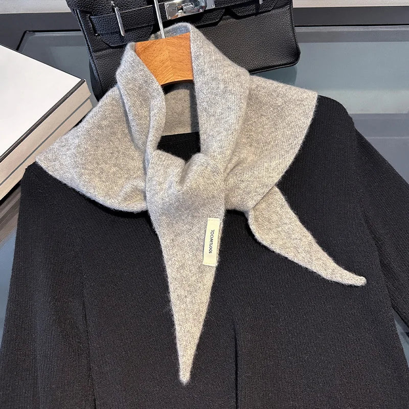 Solid Knitted Triangle Scarf with Long Pointed Corners