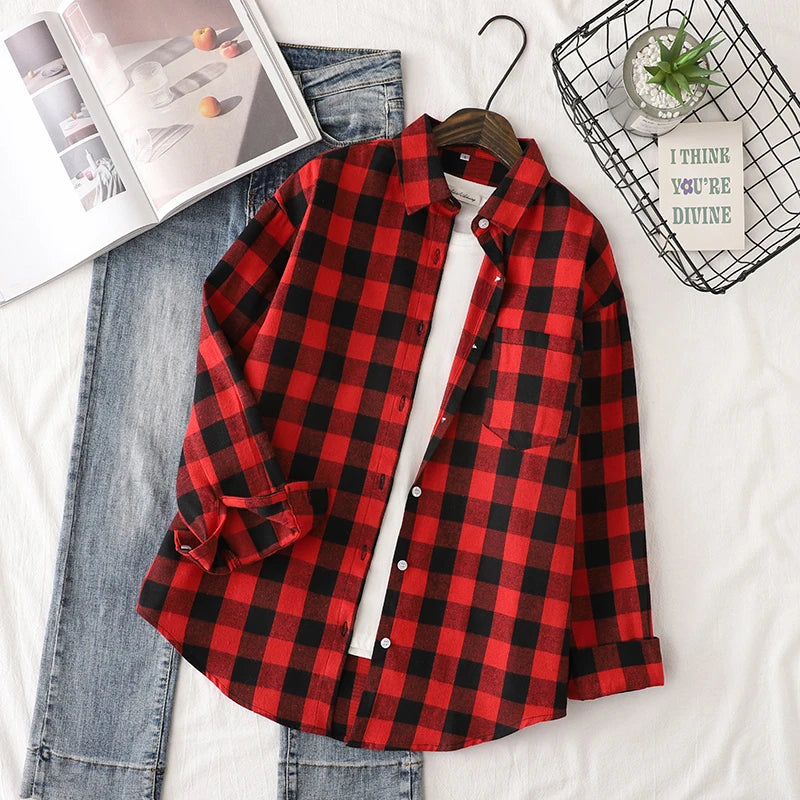 Women's Checked Collared Long Sleeve Shirt
