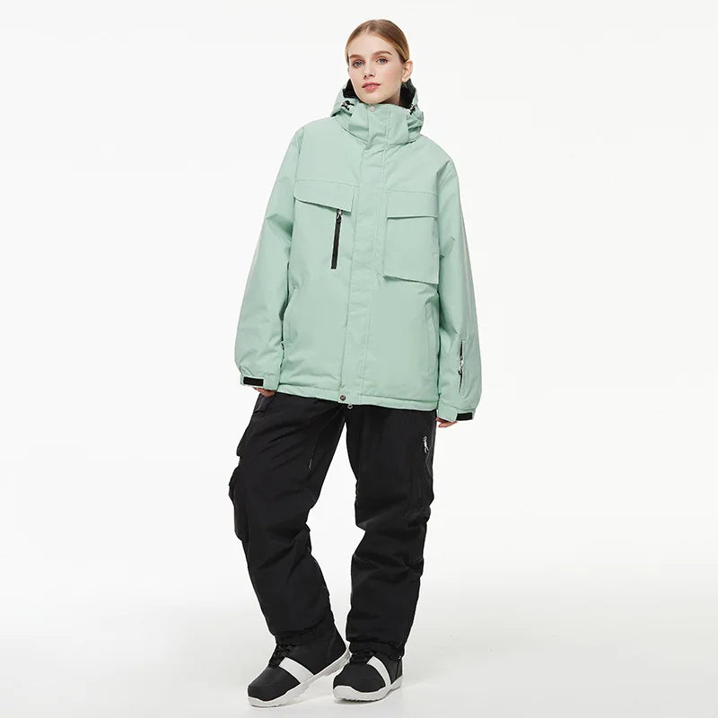 Hooded Ski Jacket and Pants Clothing Set with Style Options