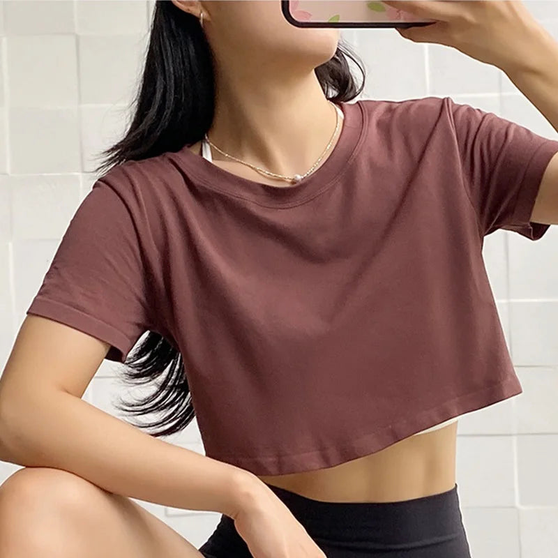 Women's Crewneck Short-Sleeve Workout Crop Top