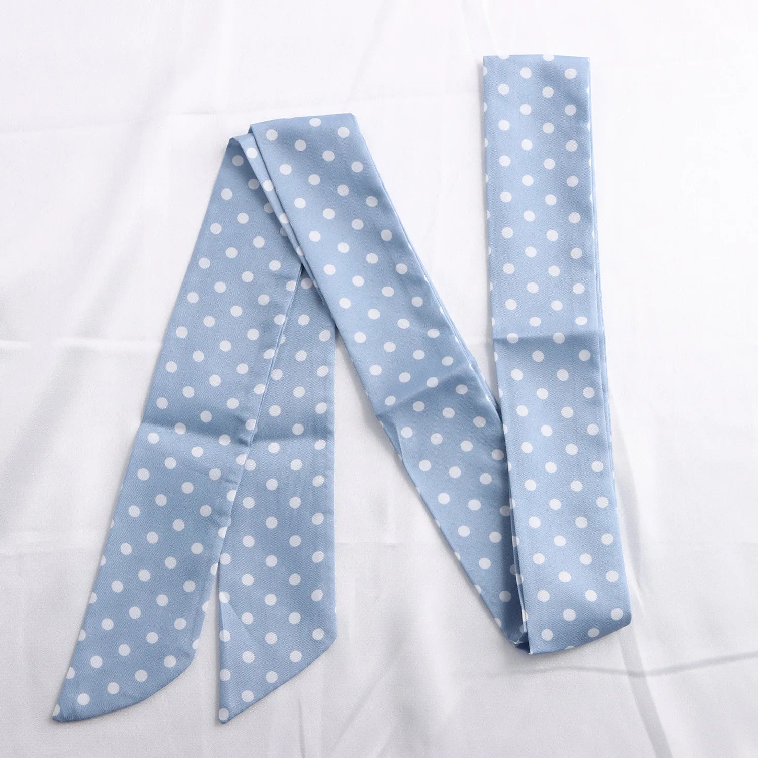 Printed Narrow Long Scarf with Pointed Ribbon Ends