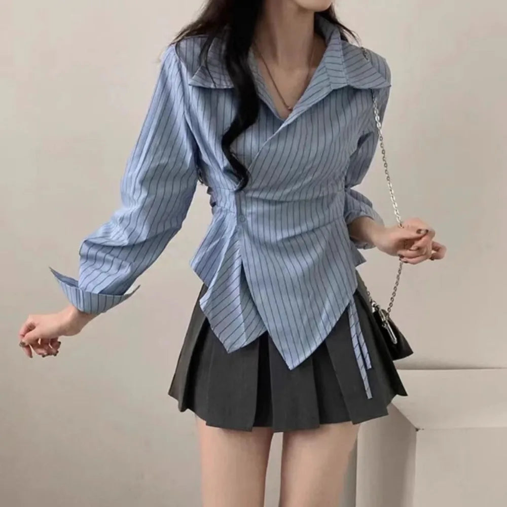 Women's Striped Collared Long Sleeve Shirt