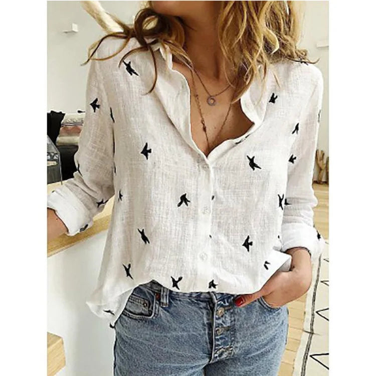 Women's V Neck Long Sleeve Button Front Shirt