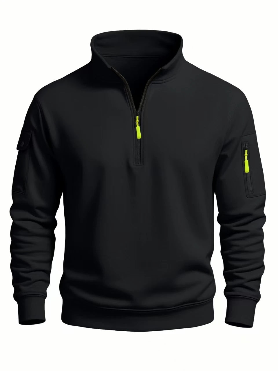 Men's Polyester Solid Long-Sleeve Half-Zip Sweatshirt with Raised Collar for Casual Outfits