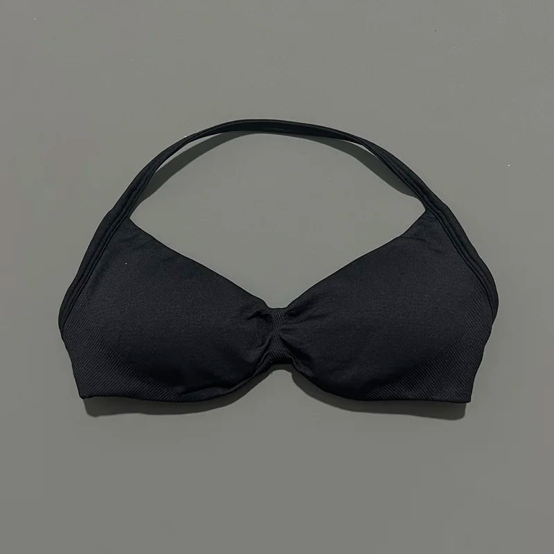 Women's Ruched Halter Neck Sports Bra