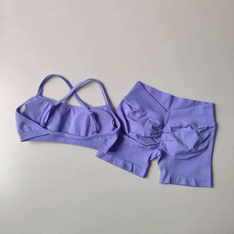 Women's Cross Strap Bra And Shorts Yoga Set