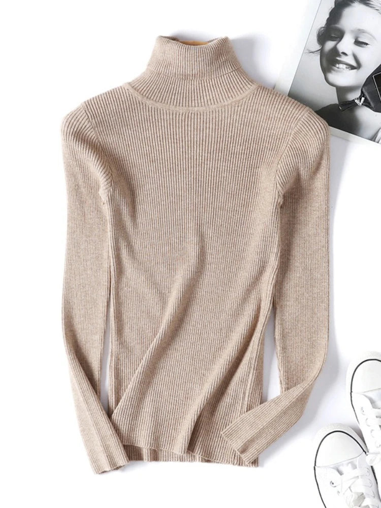 Women's Ribbed Mock Neck Long Sleeve Sweater Casual Knit Layer