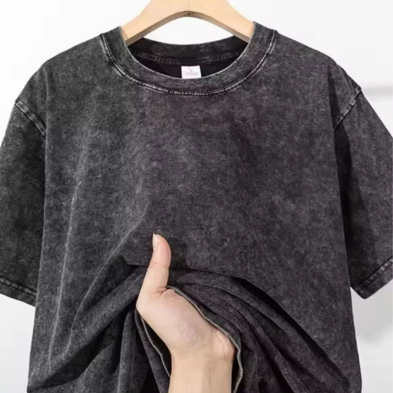 Solid Crew Neck Short Sleeve Loose Casual T Shirt