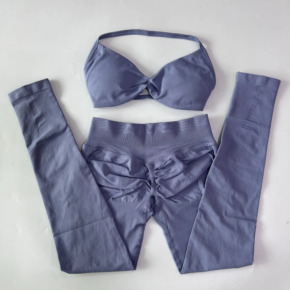 Women's Strappy Bra And Leggings Yoga Set For Workout Outfits