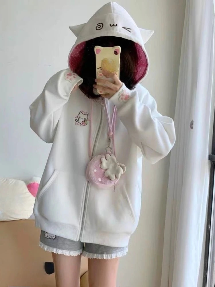 Cartoon Graphic Long Sleeve Full Zip Casual Hoodie