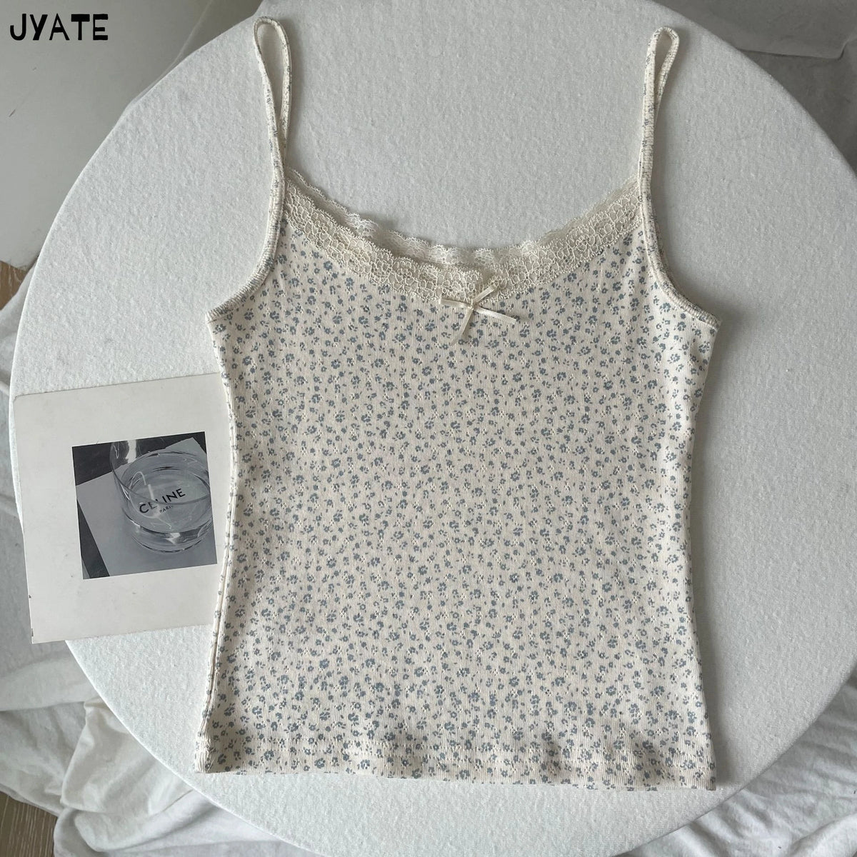 Women's Lace Trim Cotton Blend Camisole with Bow and Mixed Pattern Options