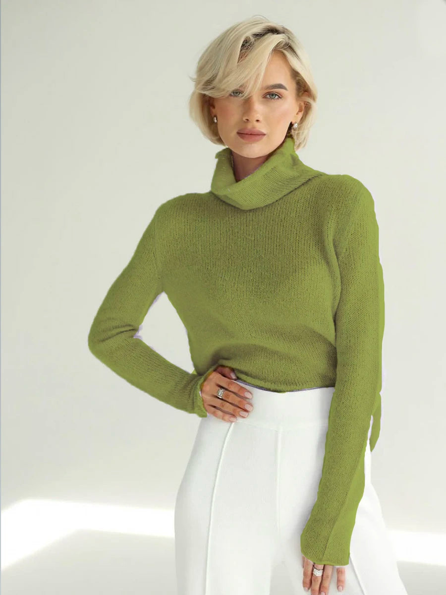 Women's Mixed Neck Long Sleeve Knit Sweater Casual Knit Layer