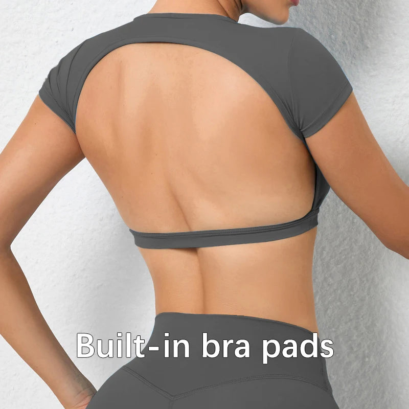 Women's Open Back Cap Sleeve Sports Crop Top