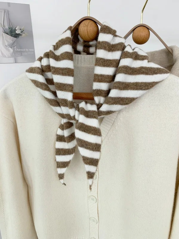 Striped Triangle Knit Scarf with Tieable Pointed Ends