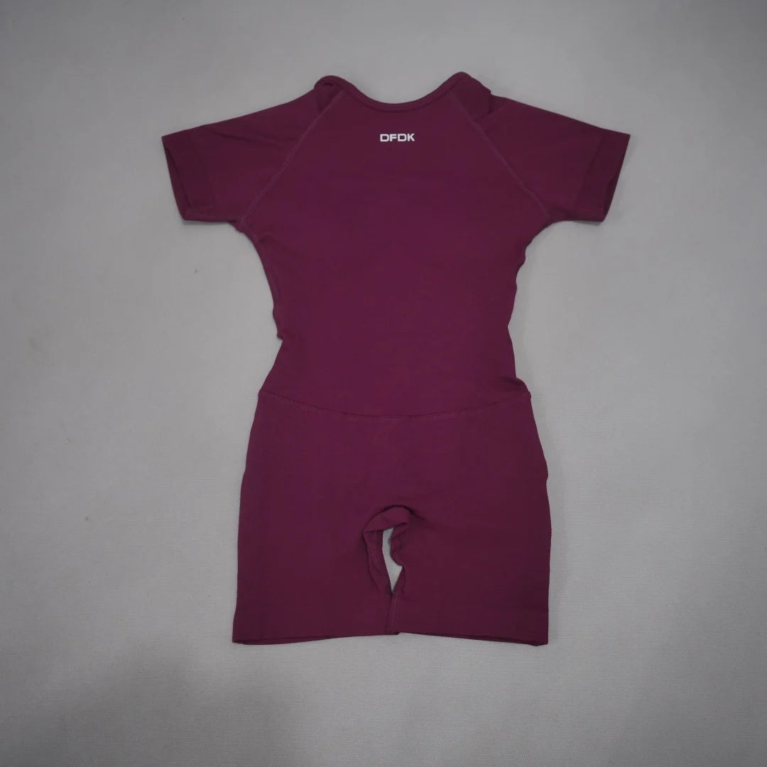 Women's Short Sleeve Open Back Workout Romper with Fitted Legs