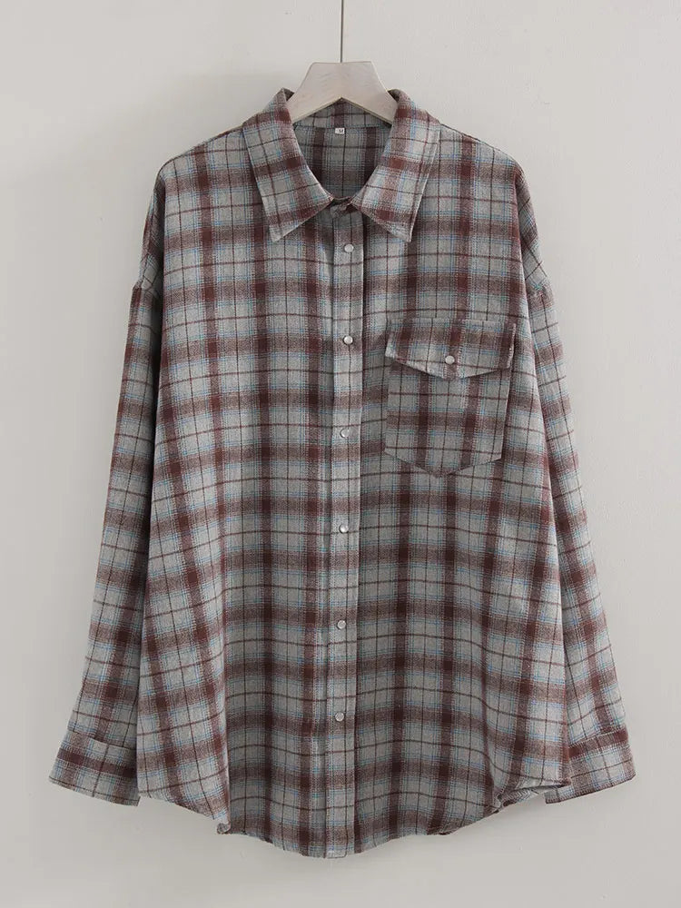 Women's Checked Collared Long Sleeve Shirt