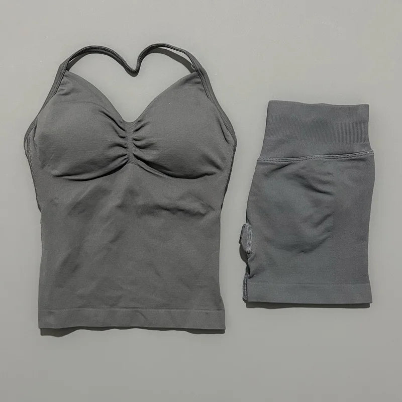 Women's Halter Tank And Shorts Yoga Set For Workout Outfits