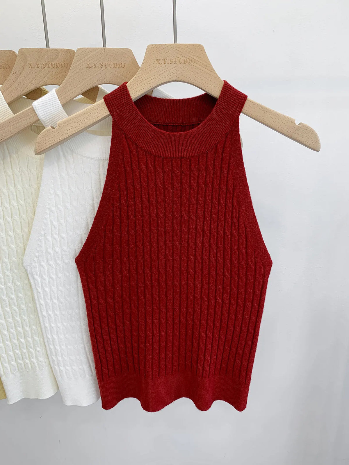 Women's High Neck Ribbed Polyester Crop Tank Top with Sleeveless Cut