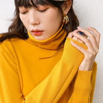 Women's Draped Roll Neck Fine Knit Sweater Casual Knit Layer
