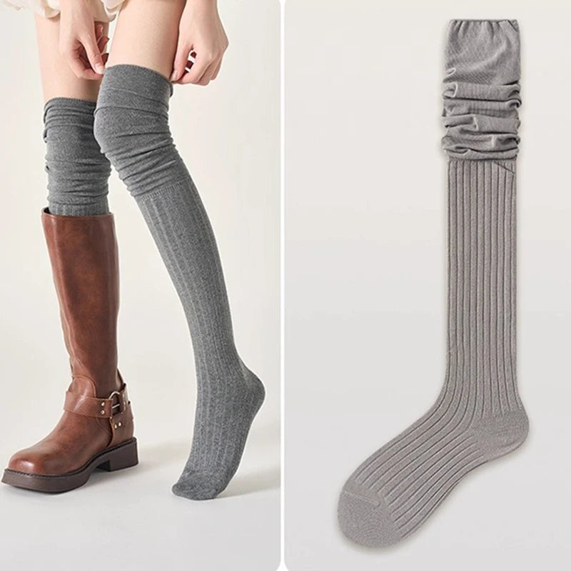 Solid Thigh High Socks with Long Knit Styling