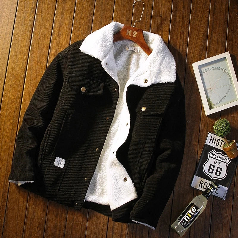 Men's Fleece Collar Corduroy Button Front Jacket