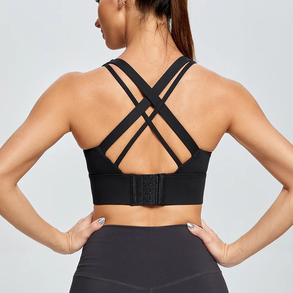 Women's Scoop Neck Multi Strap Cross Back Sports Bra