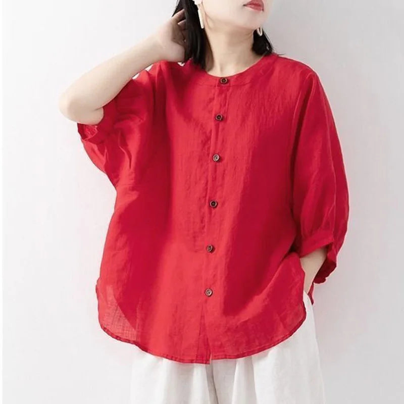 Women's Stand Collar Gathered Sleeve Loose Shirt