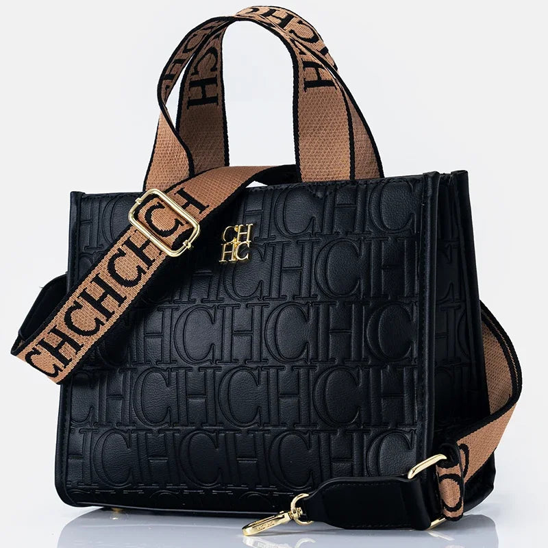 Women's Monogram Tote Handbag with Carry Handles and Shoulder Strap