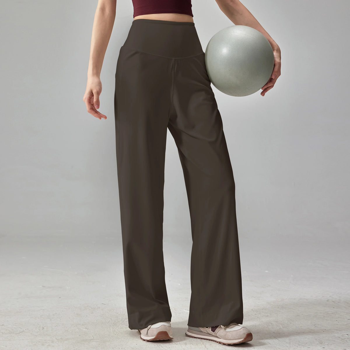 Women's Crossover Waist Nylon Blend Wide Leg Workout Pants with Pockets