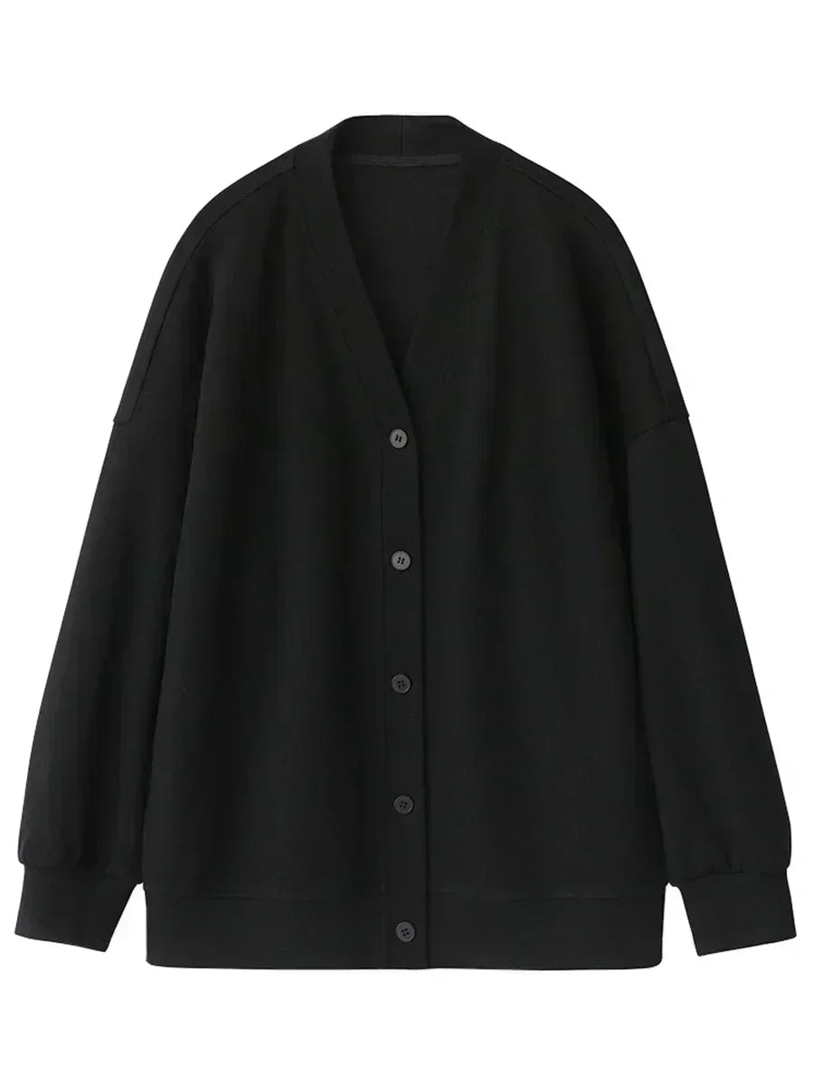 V Neck Long Sleeve Button Front Loose Casual Cardigan
